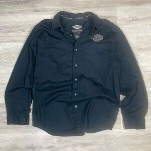 Harley-Davidson Men's Black button up Shirt embroidered logo sz L